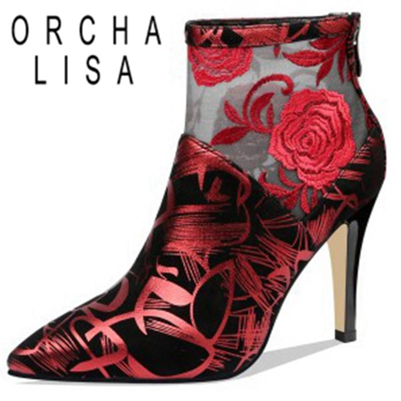 ORCHA LISA Woman Spring Autumn Ankle Boots Noble Pointed Toe 9cm Thin Heels Zipper Embroidered Mesh Big size 33-40 Party C1862, Red
ORCHA LISA Woman Spring Autumn Ankle Boots Noble Pointed Toe 9cm Thin Heels Zipper Embroidered Mesh Big size 33-40 Party C1862, Red