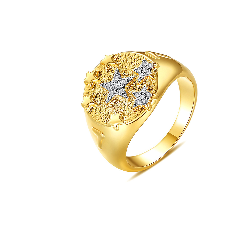 Men's Hip Hop Vintage Retro Rings 18k Real Gold Plated Cubic Zircon Diamond Finger Ring Jewelry Gift