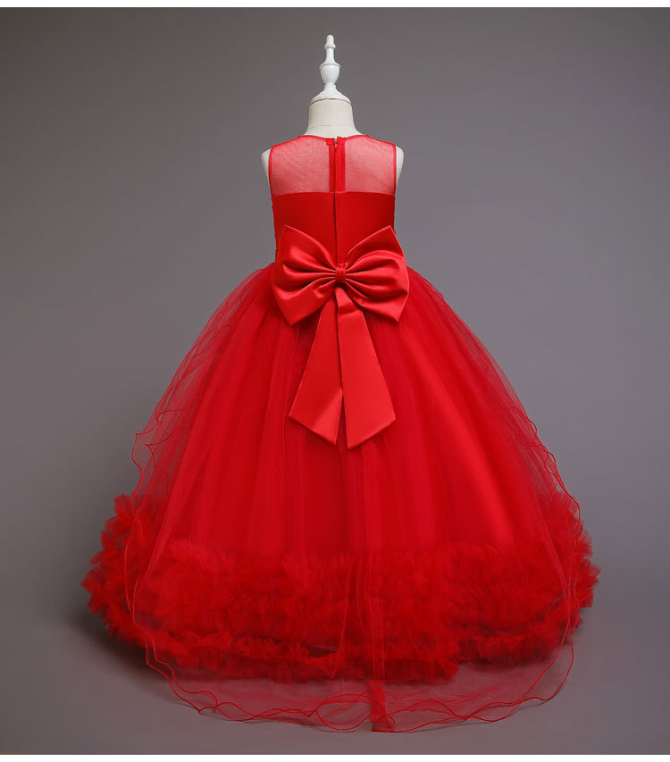 Fashion Red White Flower Girls' Dresses Ball Gown Beaded Crystal Bow Rosette Flower Girl Dresses Kids Wedding Dress