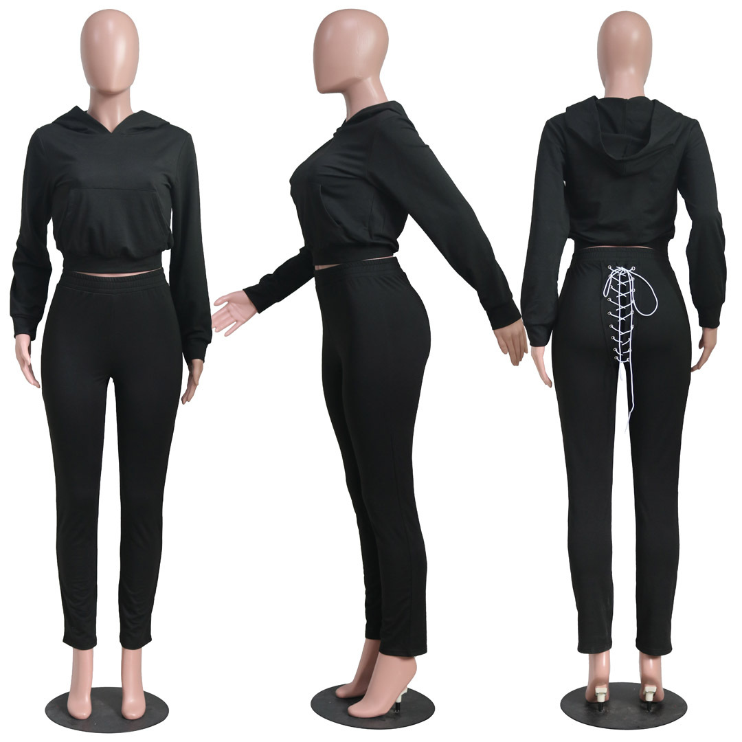 Pants Spot 2023 European American spring and autumn women's fashion casual sweater two-piece suit