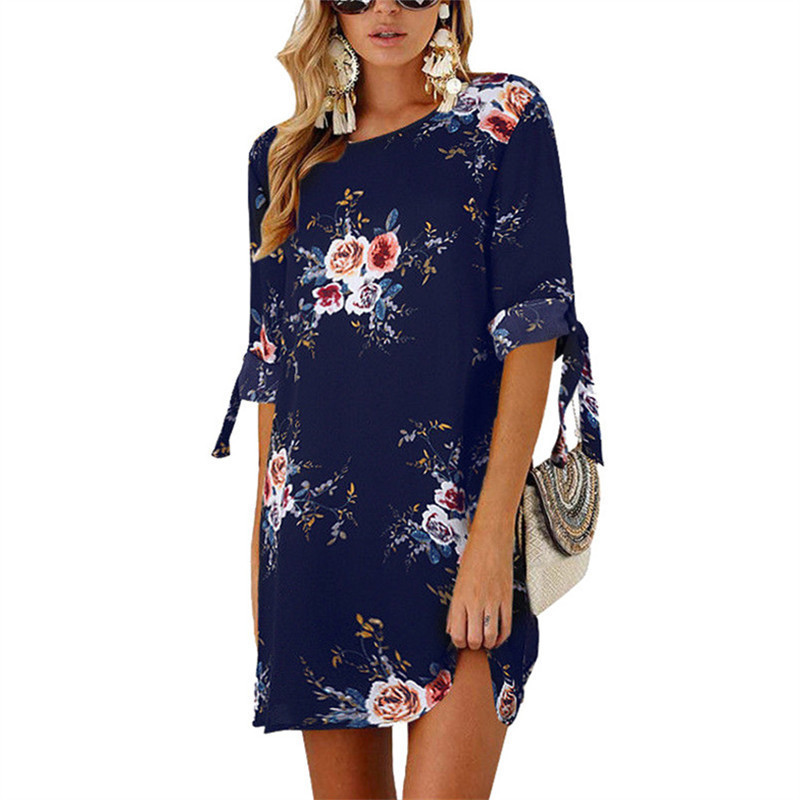 RANLEGE Women Summer Dress Boho Style Floral Print Chiffon Beach Dress Tunic Sundress Loose Mini Party Dress Vestidos 5XL T200604
