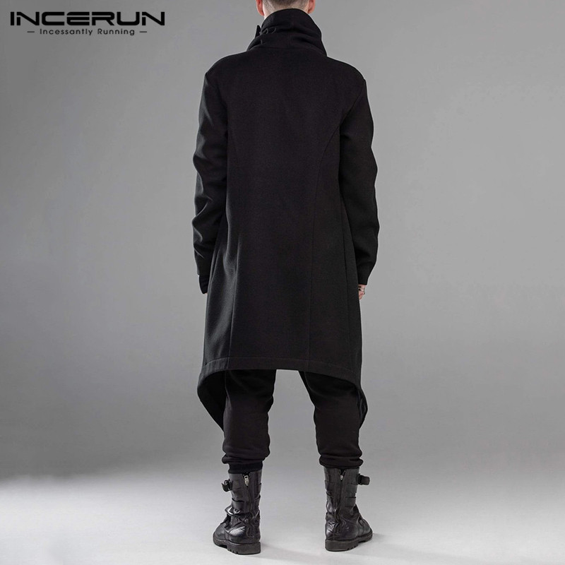 INCERUN Men Cloak Coats Turtleneck Solid Long Sleeve Streetwear Casual Men Cape Outerwear Punk Style Irregular Hem Jackets S5XL T200117
