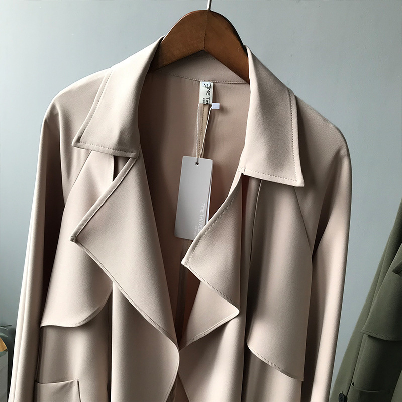 Spring Long Casual Trench Coat Women Full Length Sleeve Open Stitch Trench Outwear New CRRIFLZ 201030