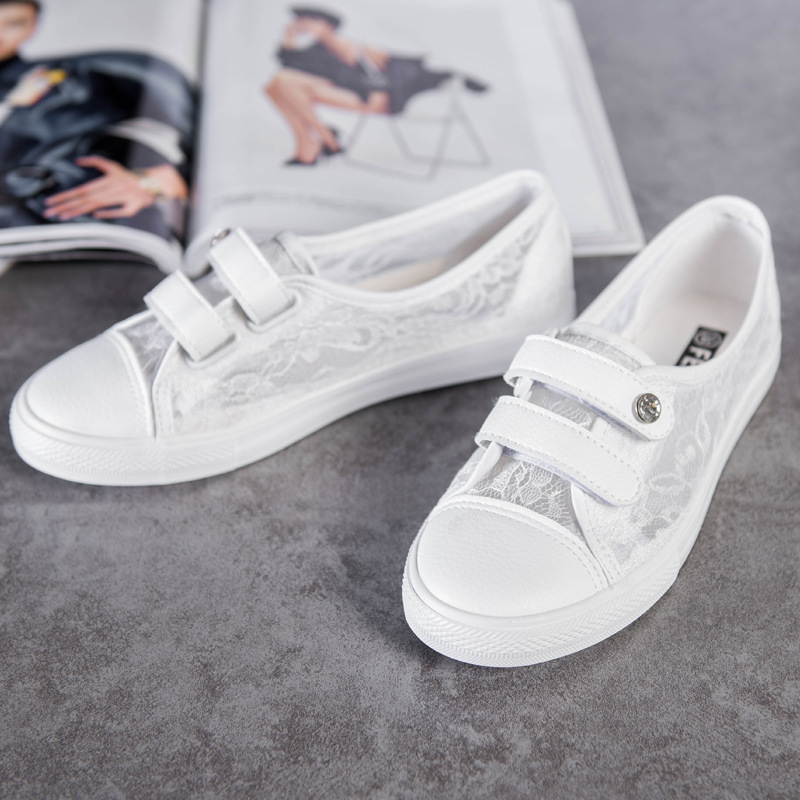White Shoes Woman Summer New Female Breathable Flat-soled Canvas Shoes Solid Color Lace Shallow Ladies Casual Footwear Y200801