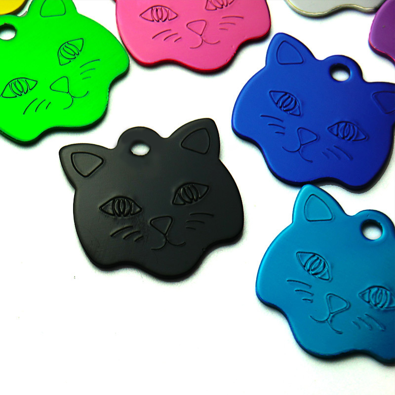 Wholesale 100Pcs Cat Face Shape Personalized Dog ID Tags Pet Name Tag Custom Engraved Dog Cat Personalized Name Phone NO. ID Tag 201126