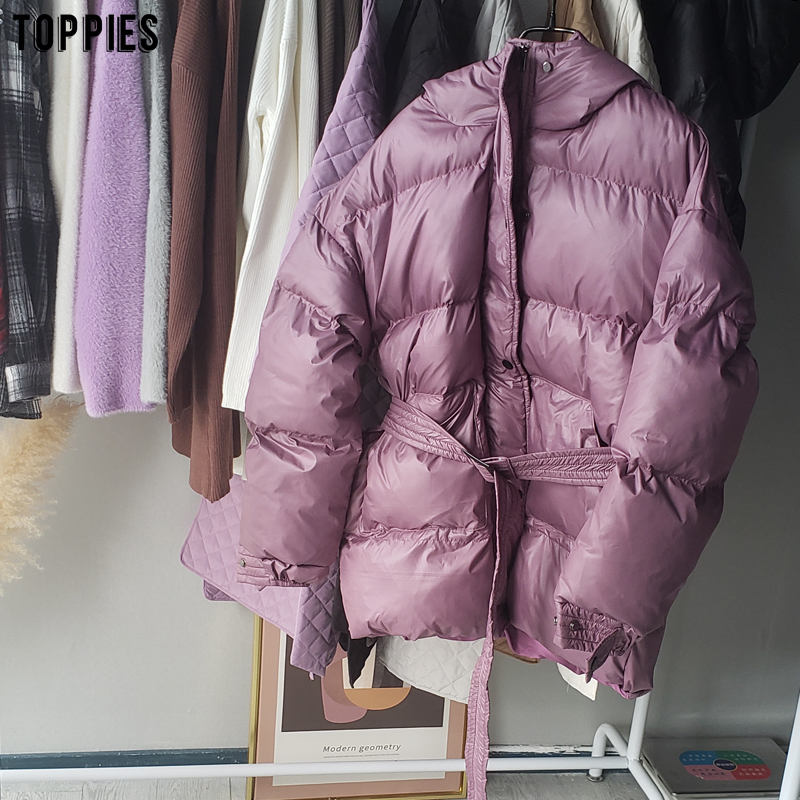 Toppies winter hooded Jacket Coat Women Parkas belt puffer jacket oversized outwear women clothing 200928
