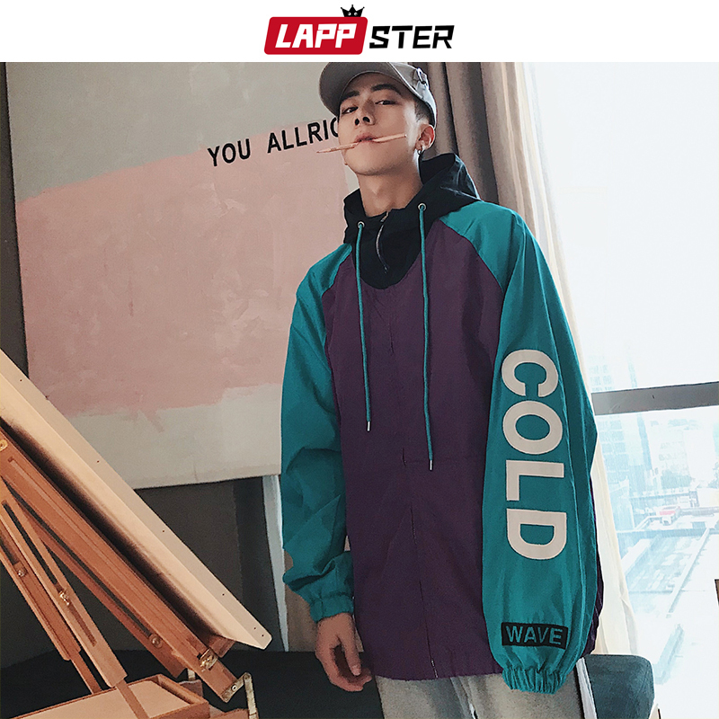 LAPPSTER Men Patchwork Bomber Jackets Windbreaker Mens Streetwear Hip Hop Jackets And Coats Male Vintage Hooded Jackets XL T200117
