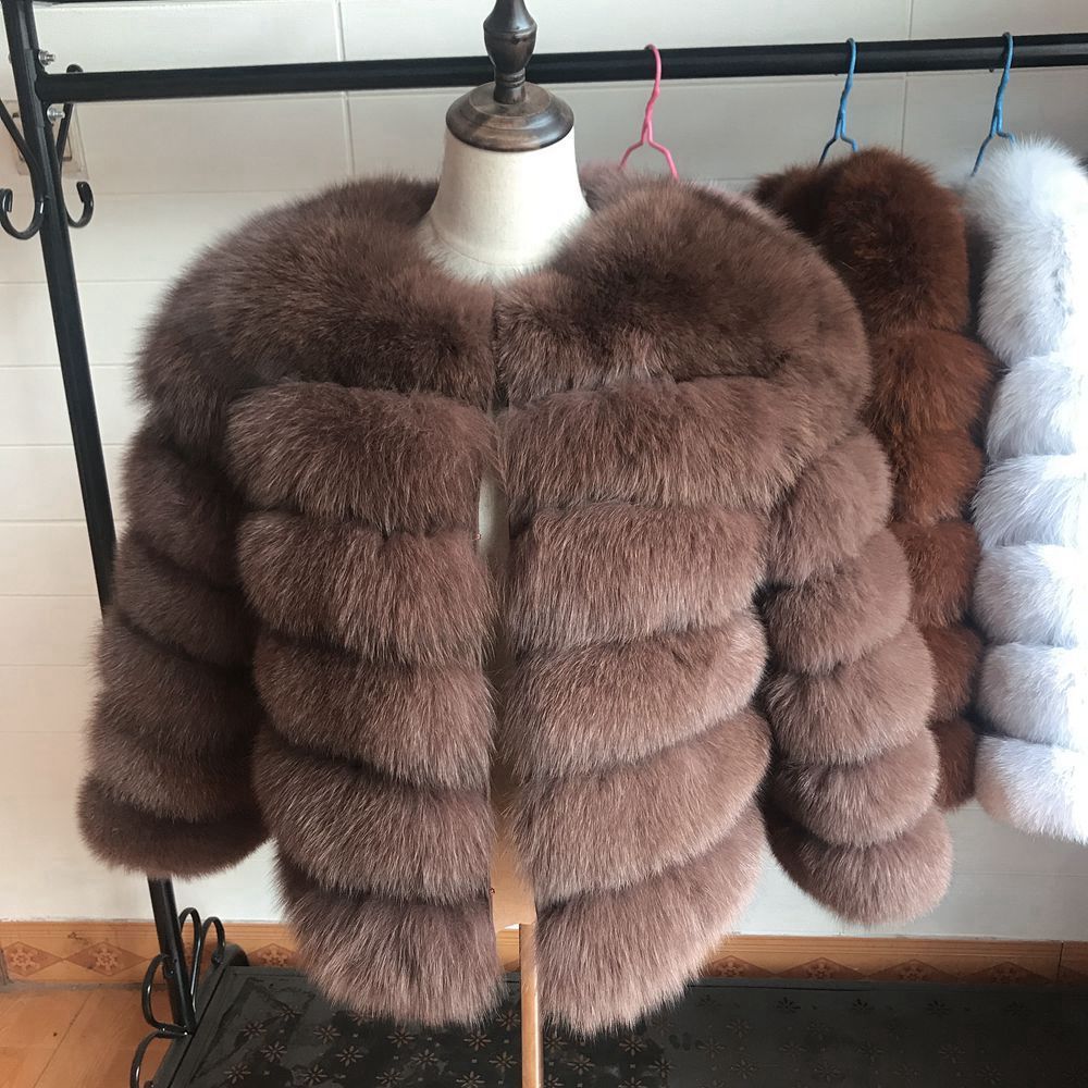 50cm New Women Warm Real Fur Coat Short Winter Fur Jacket Outerwear Natural Blue Fur Coats for Women Hot Promotion 201016