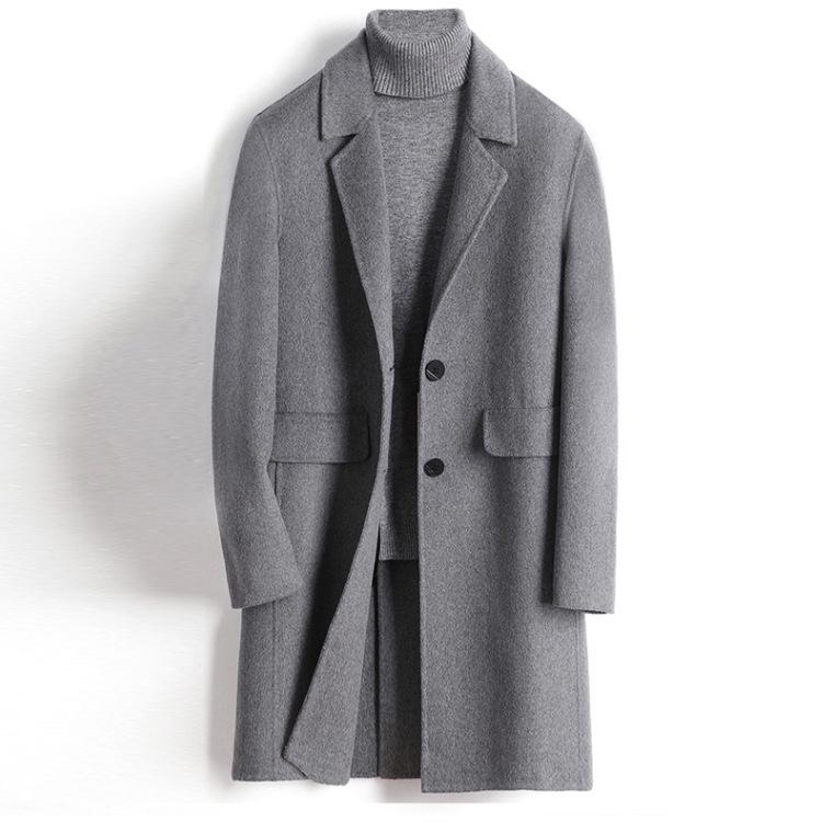 2020 autumn new woolen coat men's Korean version of pure handmade woolen sweater double faced coat, Gray