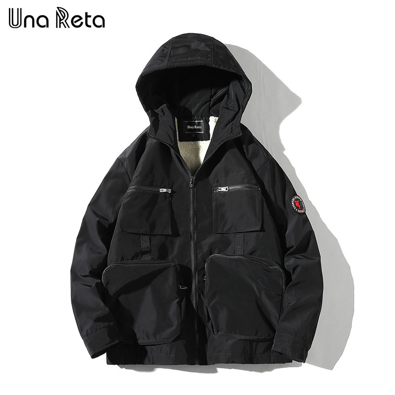 Una Reta Winter Jacket Coats Men New Casual Windbreaker Jackets Mens Parka Plus size Hip hop Warm lambswool Coats Man Streetwear 201123