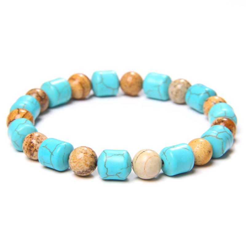 Round Tube Natural Blue Turquoises Stone Beads Bracelet 8mm Vintage Picture Jaspers Stone Charm Bracelet Jewelry for Women Men 
Round Tube Natural Blue Turquoises Stone Beads Bracelet 8mm Vintage Picture Jaspers Stone Charm Bracelet Jewelry for Women Men
