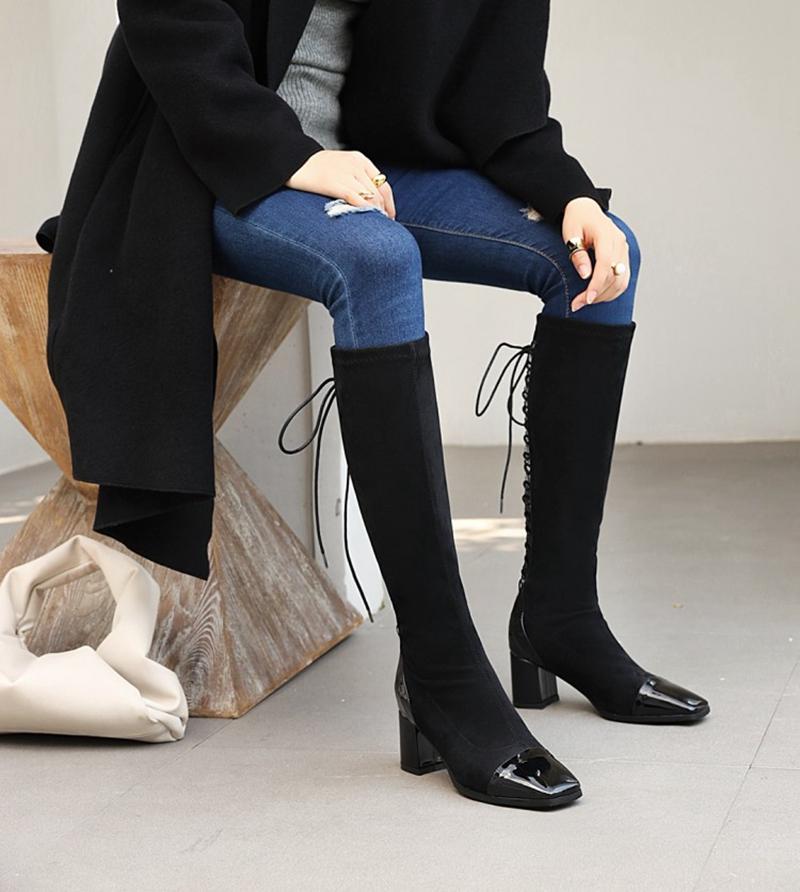 Fashion Autumn Winter Boots Women Square toe Cross Tied Knee High Heels Shoes High Quality Pu Leather Flock Long Boots 670, Black
Fashion Autumn Winter Boots Women Square toe Cross Tied Knee High Heels Shoes High Quality Pu Leather Flock Long Boots 670, Black