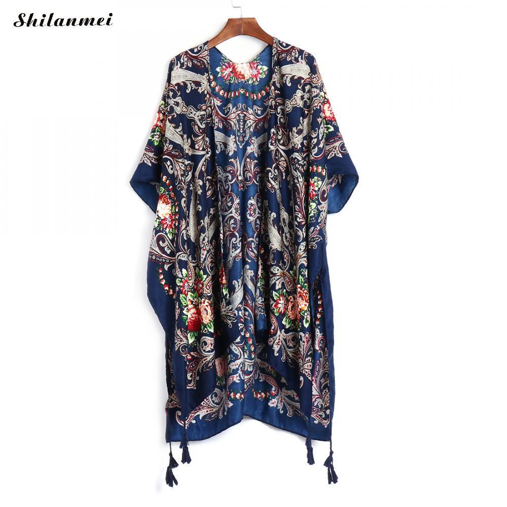 Bohemian Irregular Printed Kimono Cardigan Beachwear Summer Women Blusas Retro Loose Blouse Shirts Long Outerwear 10 Style T200321