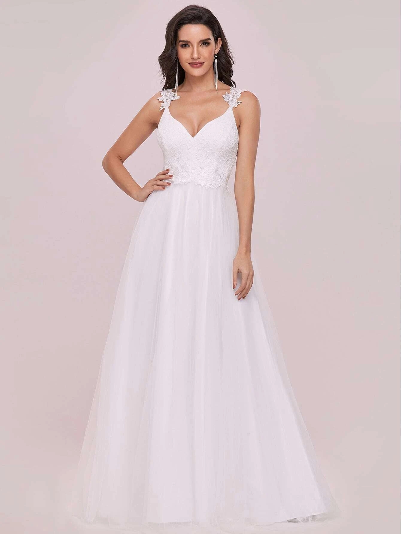 Bridal Gown 2022 A-line Lace Tulle Wedding Dress V-neck Straps Backless Simple vestidos de noiva robe de mariee