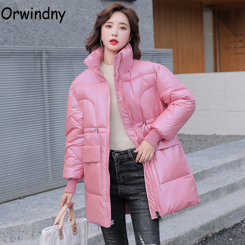 Orwindny Glossy Long Woman Winter Jackets Big Pockets Fashion Padded Clothes Ladies Snow Wear Warm Waterproof Wadded Coat Female 201019