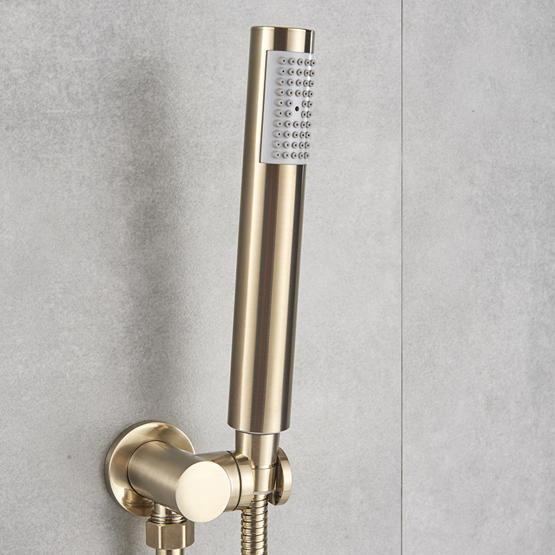 Luxurious Brushed Gold Mixer Rotate Tub Spout Wall Mount Rainfall Head Hand Shower Faucet 1011