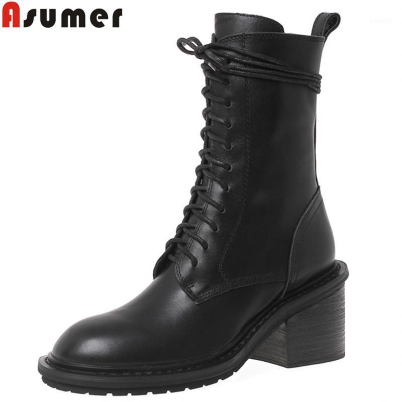 ASUMER 2020 new genuine leather boots round toe lace up ankle boots square high heels ladies autumn winter motorcycles1, Black with fur
ASUMER 2020 new genuine leather boots round toe lace up ankle boots square high heels ladies autumn winter motorcycles1, Black with fur