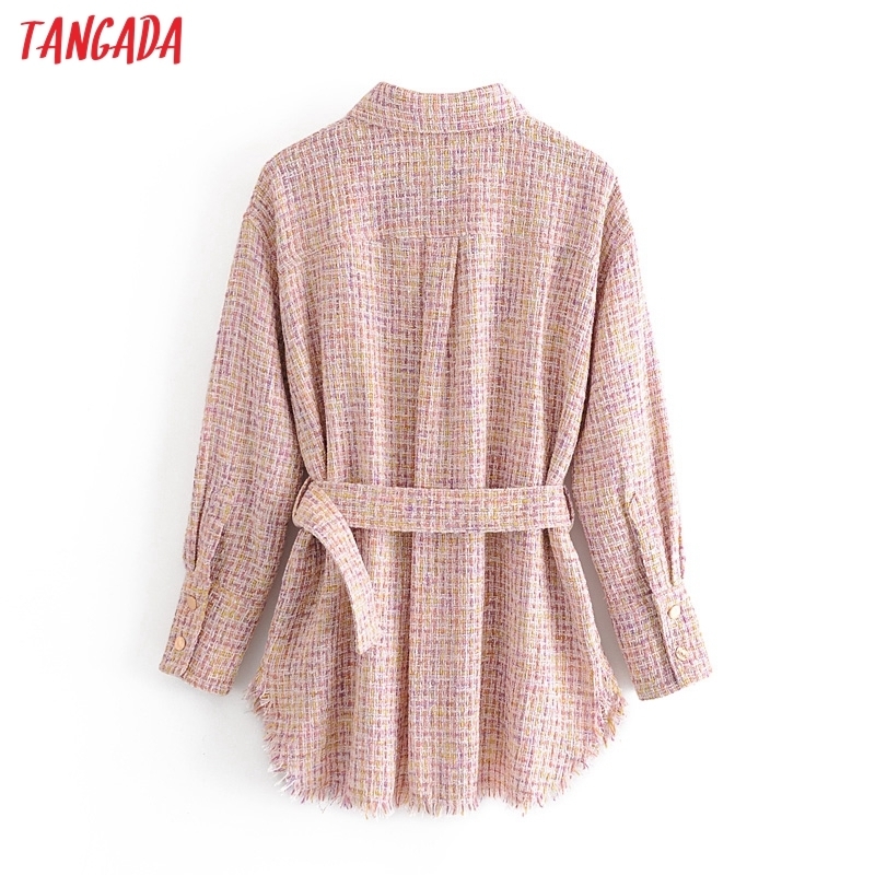 Tangada autumn winter women colorful tweed jacket coat with slash tassel ladies long sleeve female elegant coat 3H264 201019
