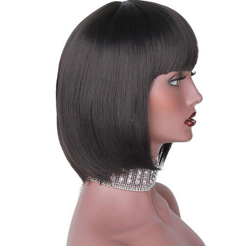 Natural Women Pixie Bob Cut Wigs Short Straight Black Synthetic Hair Wig
