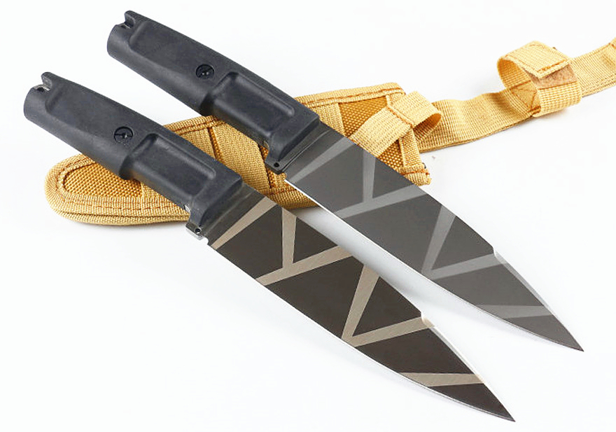 Promotion Outdoor Survival Straight Knife 8Cr13Mov Titanium Coated Blade ABS Rubber Handle Fixed Blades Knives With Nylon Sheath