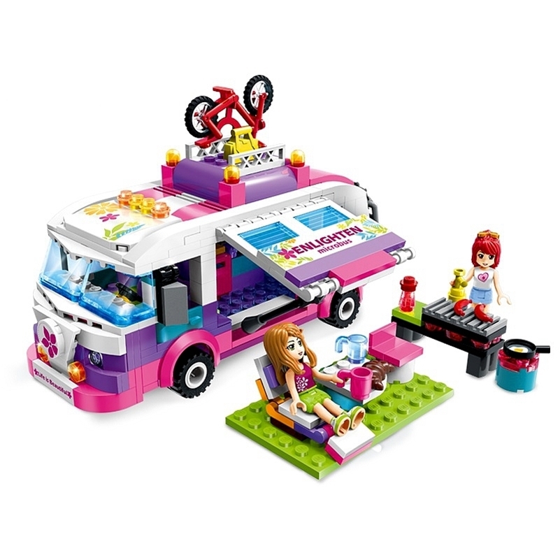 

Enlighten Building Block Compatible Girls Friends camper van Outing Trip Bus 2 Figures for Girl Gift LJ200928