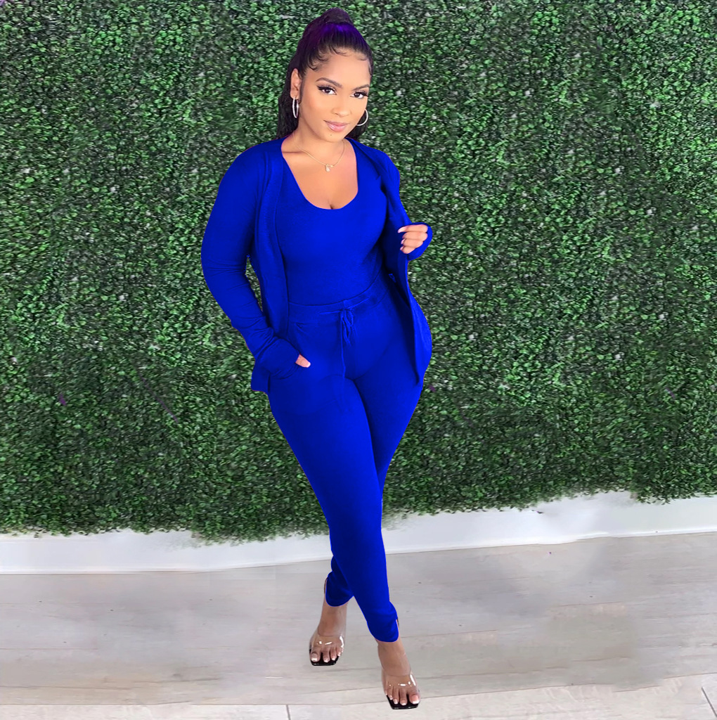 Pants Spot 2023 European American spring autumn women's fashion casual solid color sports jacket and vest three-piece suit