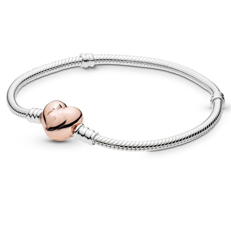 

Women European Heart Silver Bracelets Top Quality Snake Bone Chain Bracelet For Women DIY Jewelry Making Fit Pandora Beads Charms With Original Box Lady Gift