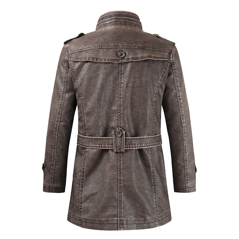 Men Winter Thick Fleece Leather Jacket Coat Long Outwear Fashion Warm Casual Vintage Clothing for Male Steampunk Biker Jacket 201119wtt