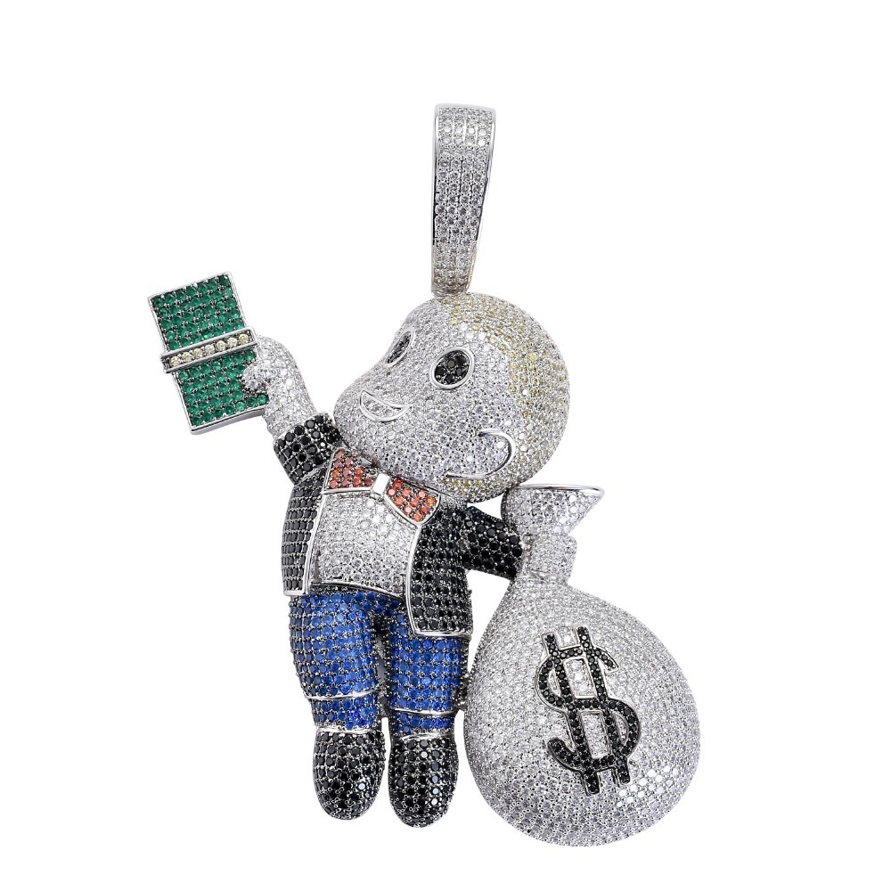5 Colors Large Size High Quality Brass CZ stone Cartoon Men Money Bag pendant Hip hop Necklace Jewelry BlingBling Iced Out CN044 201013
