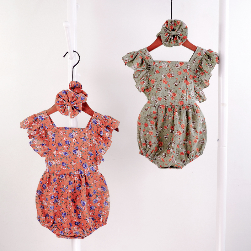 Baby Girls Romper Clothes Sleeveless Cotton Bloomer Cute Fly Sleeve Backless Jumpsuit Newborn Infant Outfit One Bowknot Headband 201027