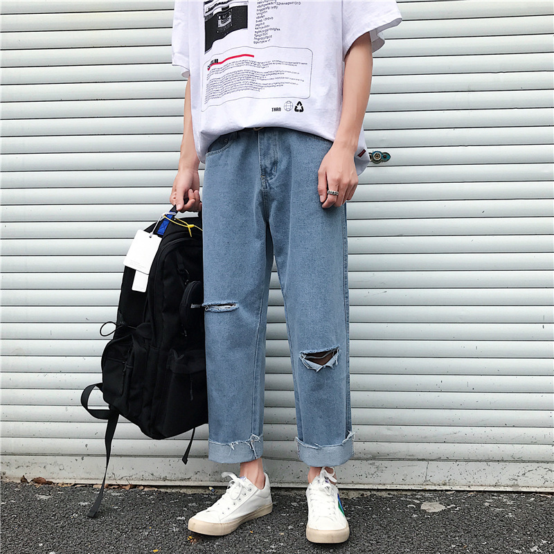 2020 Brim Blue Cool Designer Make Torn Clothing Wrecked Thin Hop Fit Pants with Man' Holes
2020 Brim Blue Cool Designer Make Torn Clothing Wrecked Thin Hop Fit Pants with Man' Holes
