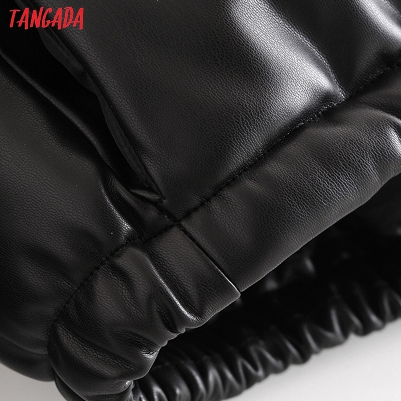 Tangada Women Black Faux Leather Oversize Parkas Thick Winter Zipper Pockets Female Warm Elegant Coat Jacket QN63 201112