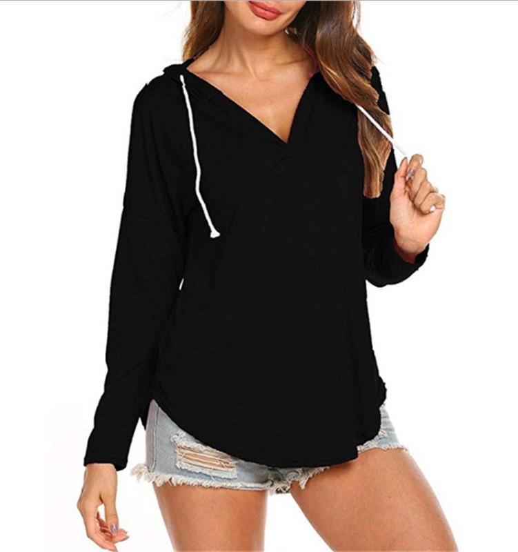 Women Long Sleeve Hoodie Jesery Hooded Sweatshirt, Black