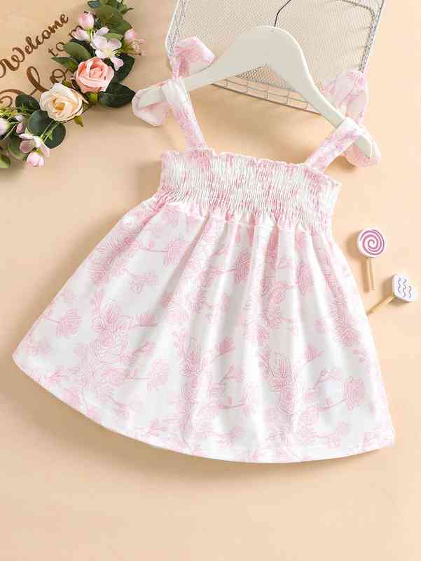 Baby Floral Print Knot Shoulder Shirred Cami Dress SHE