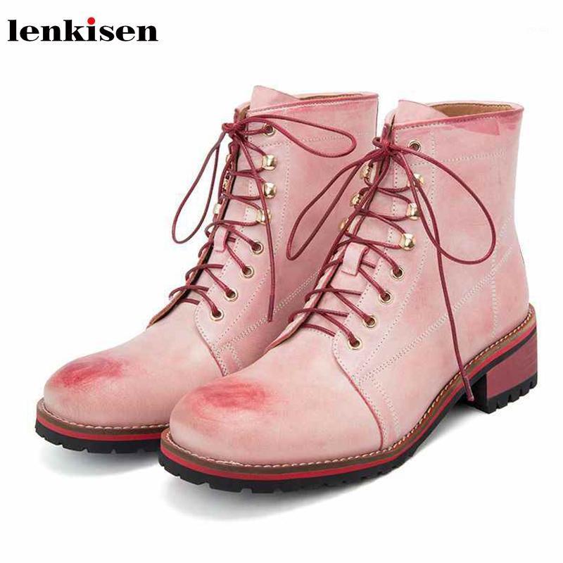 Lenkisen Korean Sweety girl genuine leather round toe med heels chic pink lace up beauty lady winter keep warm ankle boots L531
Lenkisen Korean Sweety girl genuine leather round toe med heels chic pink lace up beauty lady winter keep warm ankle boots L531