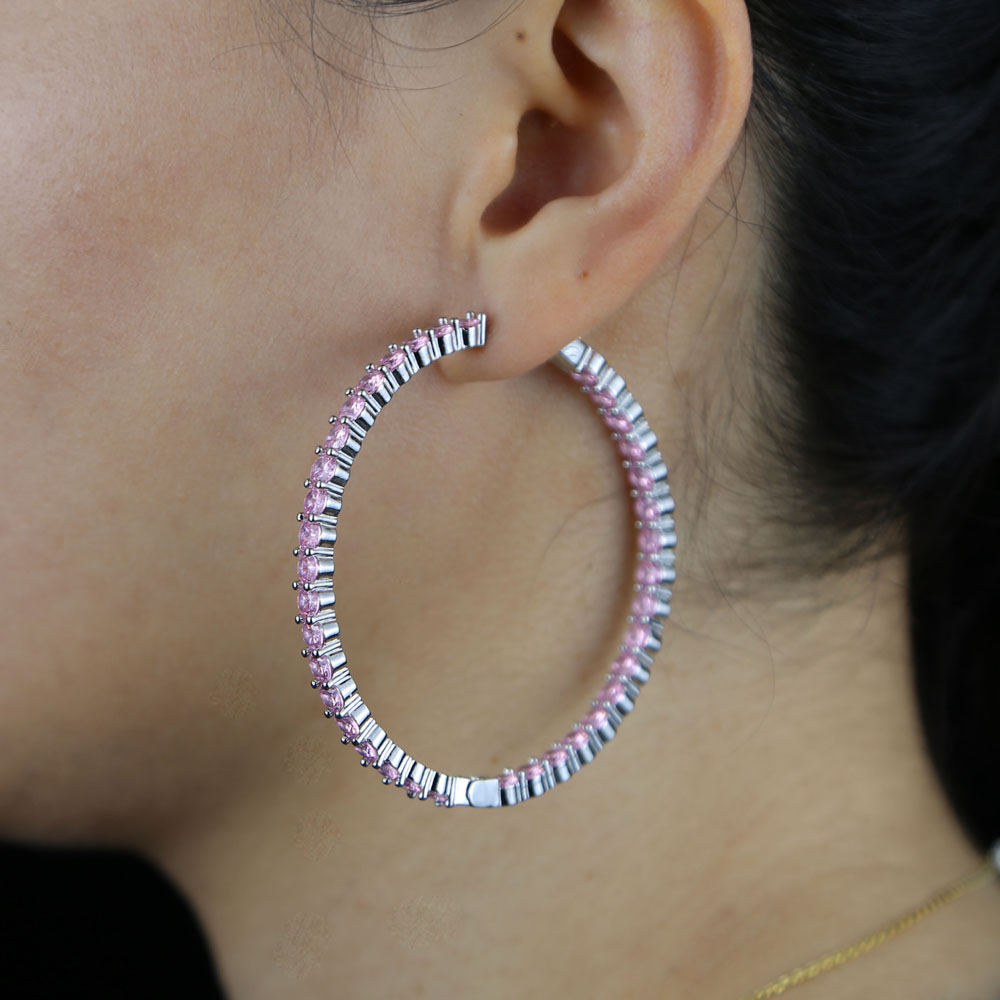 rainbow cz hoops earrings 5 5cm hoop round dangle earring jewelry women crystal cz diamante rhinestone large hip hop earring drop