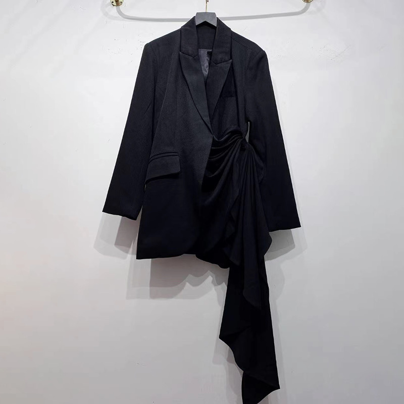 TWOTWINSTYLE Casual Irregular Blazer For Women Notched Long Sleeve Korean Black Coat Female Autumn Fashion Clothing 201114