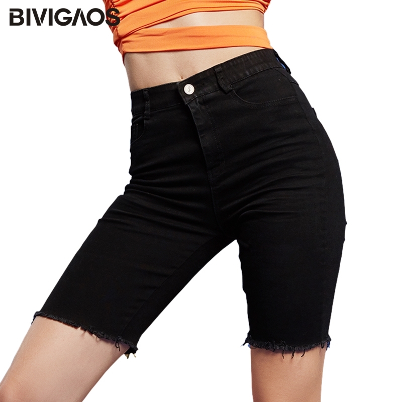 BIVIGAOS New Black Elastic Jean Shorts Women Summer Straight High Waist Ripped Hole Short Jeans Casual Denim Biker Shorts Y200822, No hole
BIVIGAOS New Black Elastic Jean Shorts Women Summer Straight High Waist Ripped Hole Short Jeans Casual Denim Biker Shorts Y200822, No hole