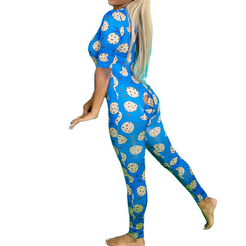 Fall Winter The Butt Flap Playsuit Womens LongSleeved Homewear Open Crotch OnePiece Pajamas VNeck Cartoon Printed Jumpsuit 201007