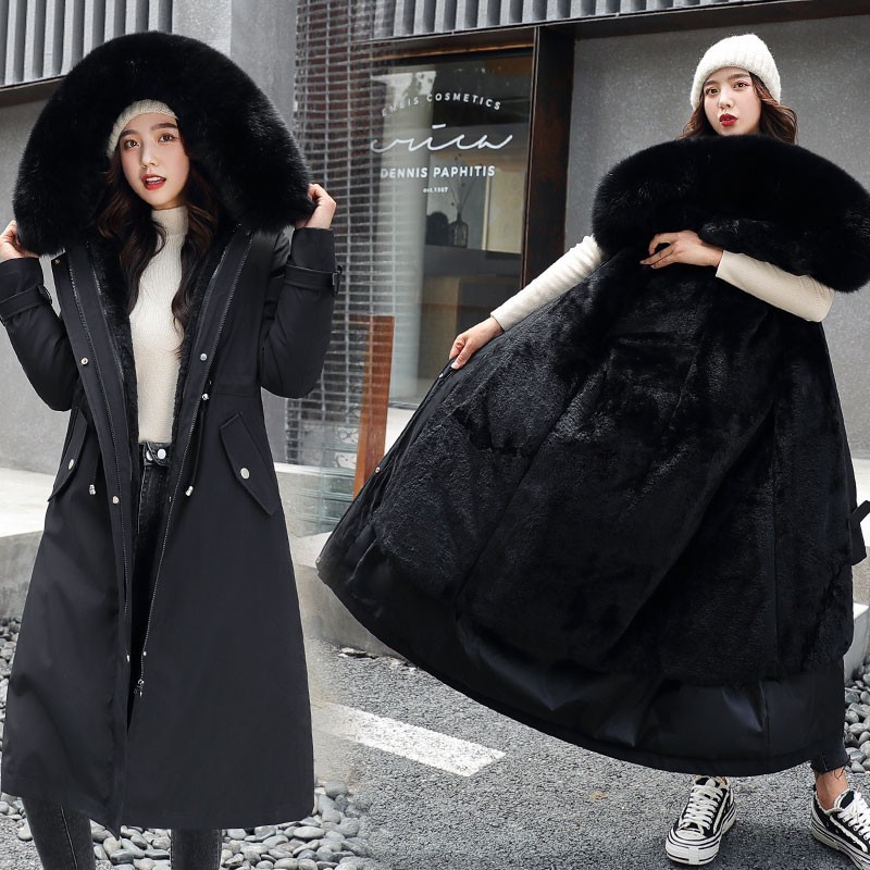 Fitaylor New Winter Long Coat Women Warm Thickness Hooded Parkas Plus Size Large Fur Collar Embroidery Jackets Padded Coats 201031