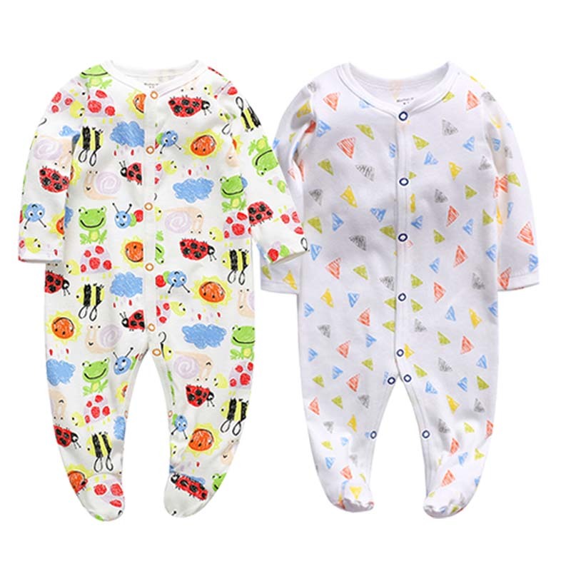 Newborn Baby Boys Girls Sleepers Pajamas Babies Jumpsuits 2 PCS/lot Infant Long Sleeve 0 3 6 9 12 Months Clothes Y1221