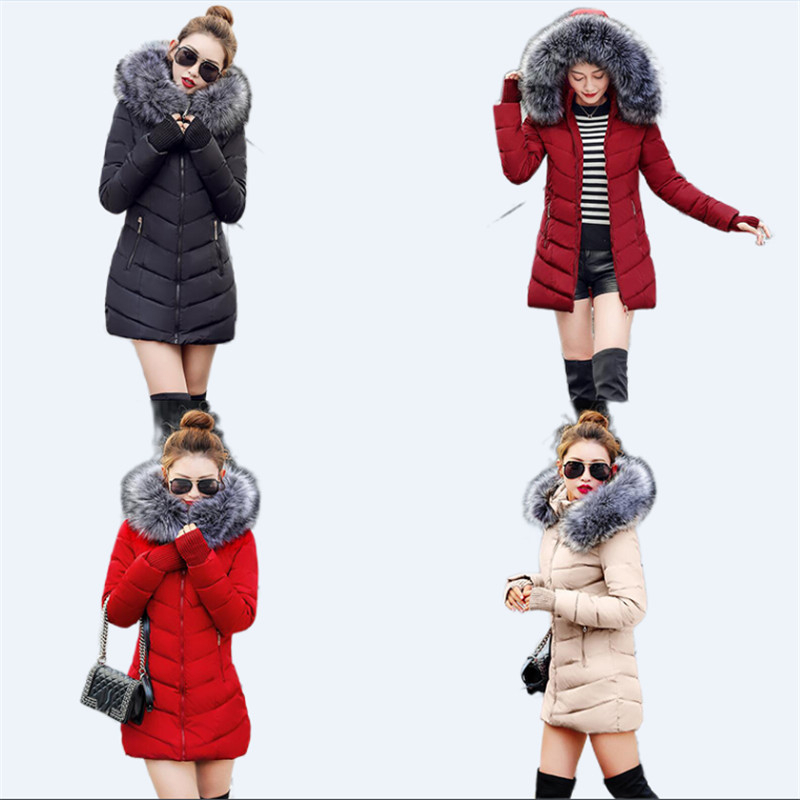 new Fashion Winter Jacket Women Big Fur Cotton Padded Thick Down Parkas XLong Female Jacket Coat Slim Warm Winter Outwear 200928