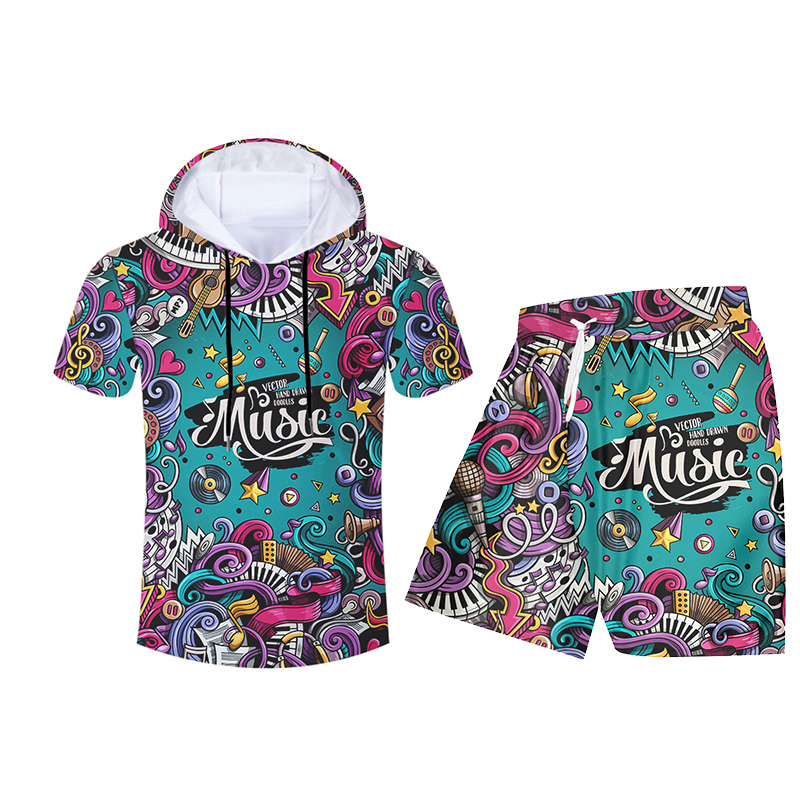 UJWI 3D Print Men 2 piece set Music Note instrument Party Hip Hop jogger Tracksuit Jacket Sweatsuit Sweatshirt Hoodies sports 201130