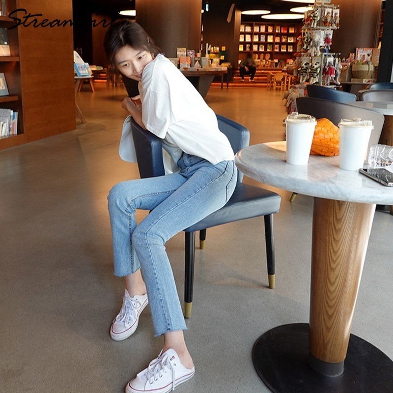 Streamgirl White Jeans For Women Skinny Autumn Denim Pants Capris Straight Black Skinny Jeans Woman High Waist Ankle Denim Pants 201105
