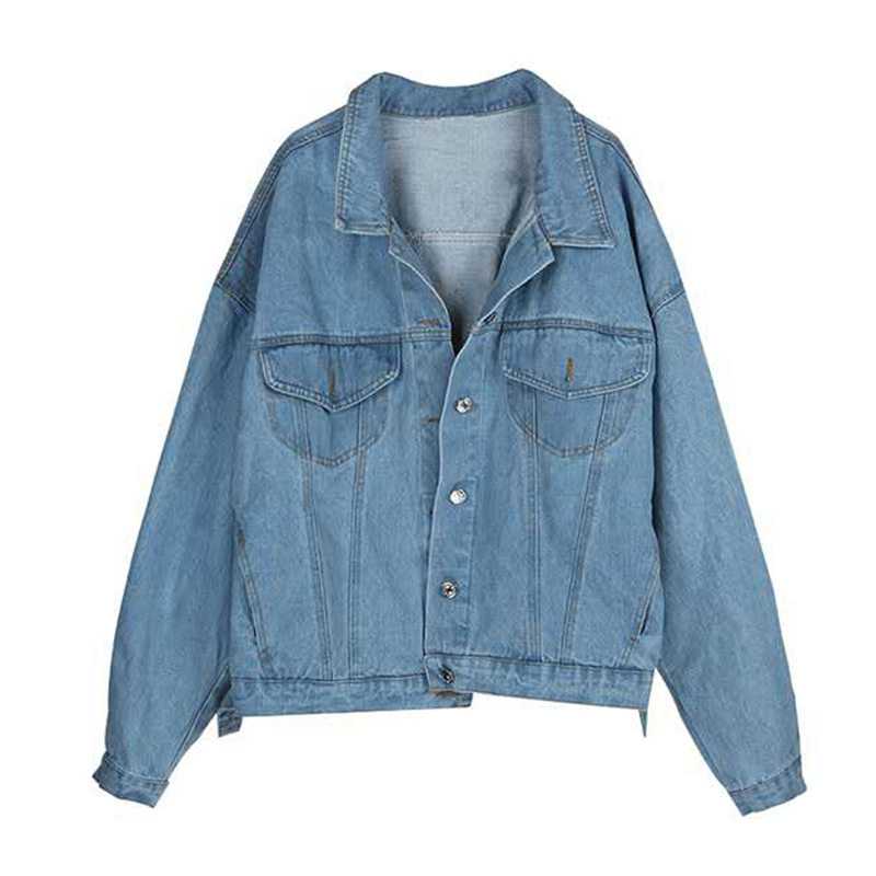 Women's Coat Denim Jacket Vintage Loose Printed Jaqueta Feminina Oversized Jacket Long Sleeve Coat Single Breasted Jackets T200319