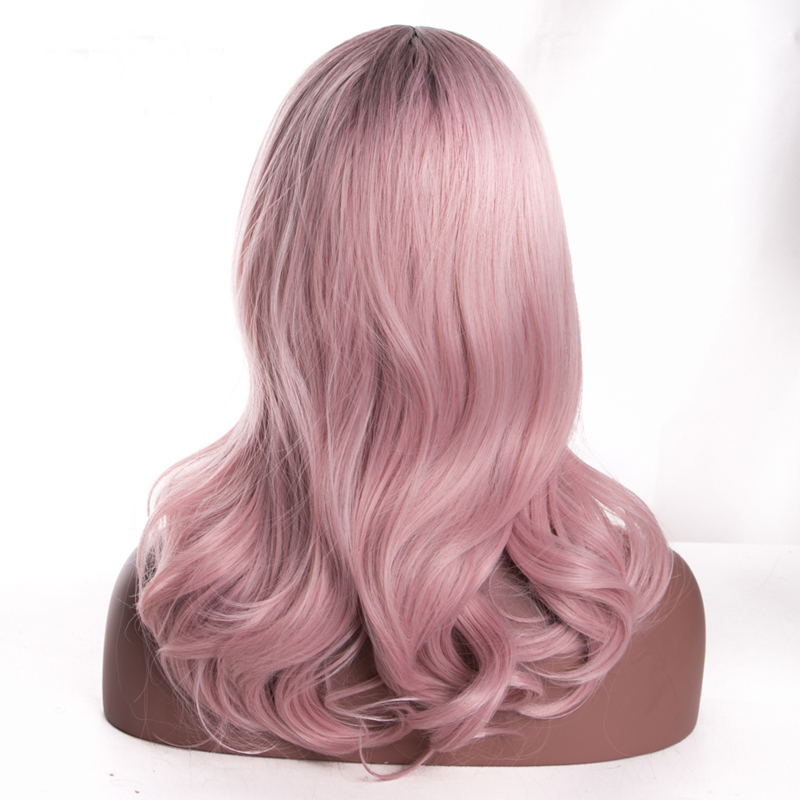Fashion Long Wave Synthetic Pink Ombre Hight temperature Hair wig