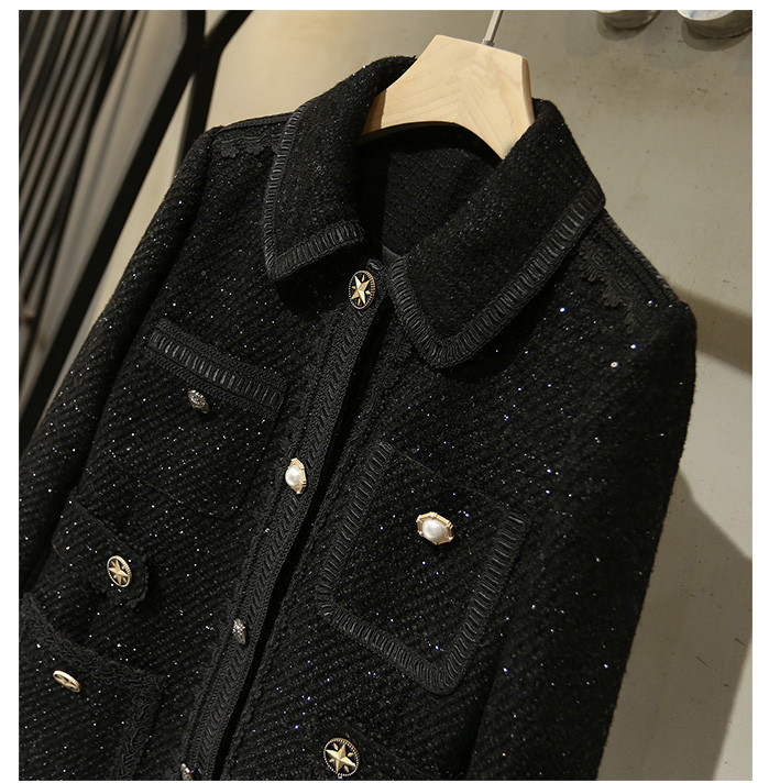 Autumn winter women's high quality tweed coat chic elegant sequins women coat B119 201215