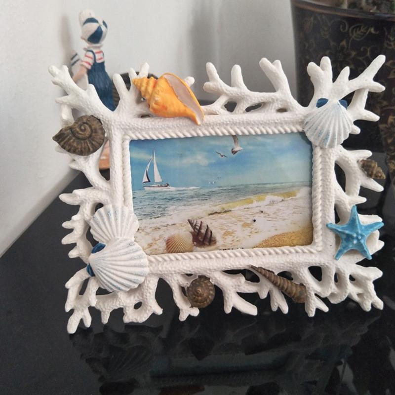 

Creative Mediterranean resin old photo frame desktop decoration 6 inch coral ocean starfish seashell conch table home decor