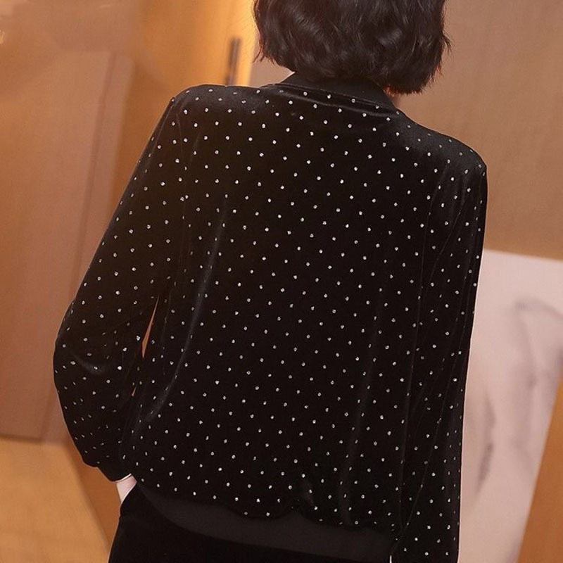 Casual print loose long-sleeve gold velvet short coat spring zipper cropped Jacket women fashion wild black cardigan 201023