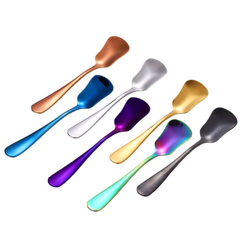 Stainless Steel Spoon Shovel Mini Coffee Spoons Titanium Plating Colorful Rainbow Rose Gold Tableware Square Head Teaspoons Gift